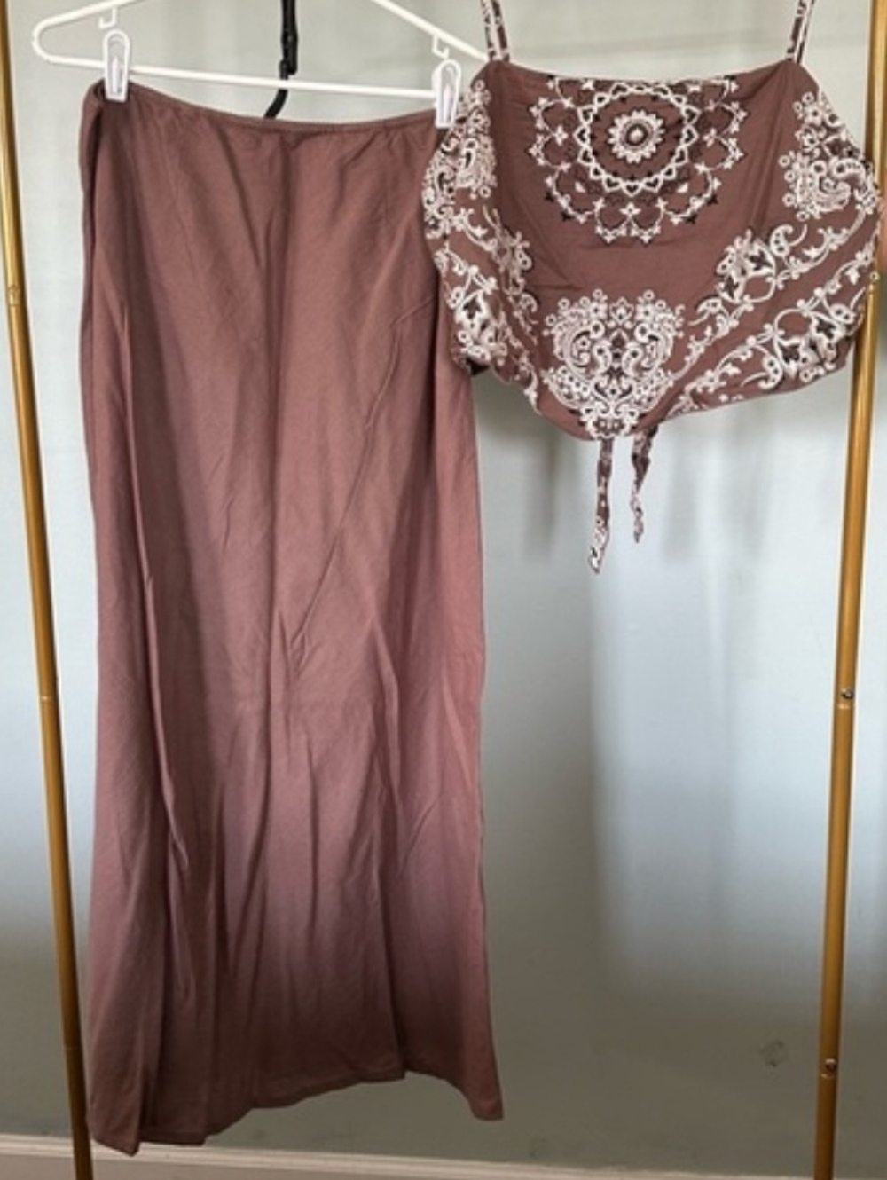 American Eagle Brown Paisley Linen And Cotton Skirt Set Size Large